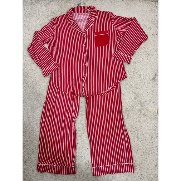 Woolx Womens Red Stripe Merino Wool Feather Touch Pajama Set Size L Tall Holiday - Picture 5 of 12